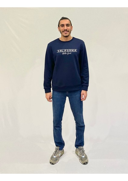 Erkek Bisiklet Yaka Rahat Kalıp 3 Iplik Kalın Californıa Baskılı Sweatshirt SPR24SW32