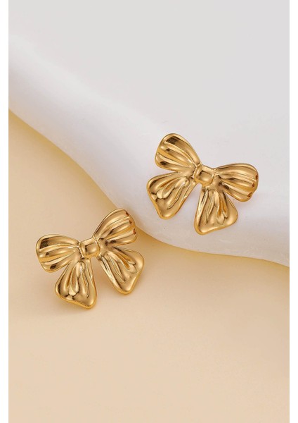 Paslanmaz Çelik Zarif Fiyonk Tasarım Gold Kadın Küpe