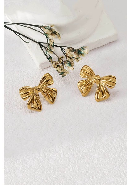 Paslanmaz Çelik Zarif Fiyonk Tasarım Gold Kadın Küpe fiyatları