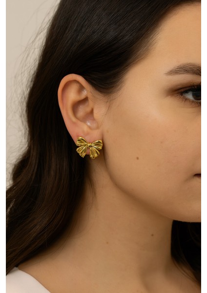 Paslanmaz Çelik Zarif Fiyonk Tasarım Gold Kadın Küpe modelleri