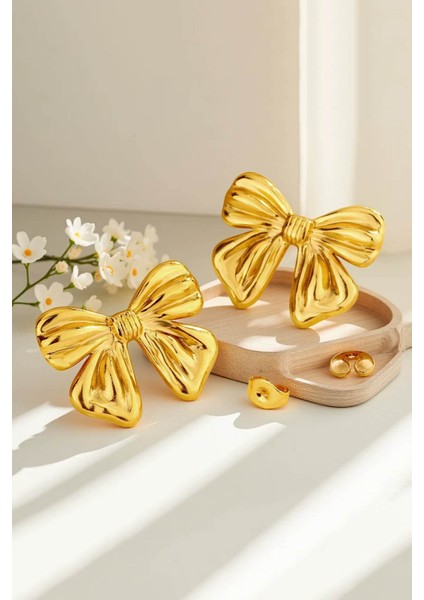 Paslanmaz Çelik Zarif Fiyonk Tasarım Gold Kadın Küpe fırsatları