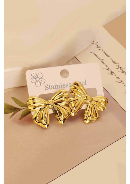 Paslanmaz Çelik Zarif Fiyonk Tasarım Gold Kadın Küpe indirimleri