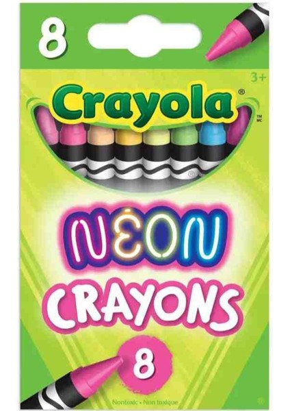 8 Neon Crayons-Amerikan-Nontoxic-8 Neon Renk Mum Boya Seti