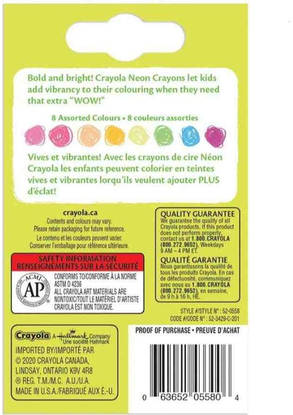 8 Neon Crayons-Amerikan-Nontoxic-8 Neon Renk Mum Boya Seti fiyatları