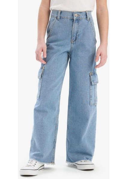 Kız Çocuk Wide Leg Kargo Geniş Bol Paça Jean Pantolon E2304a825sp