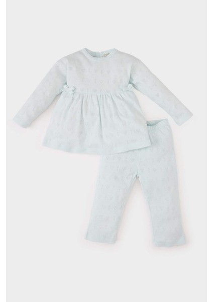 Kız Bebek Pijama Takımı Ribana Uzun Kollu Üst Beli Lastikli Uzun Alt E0766A525SP