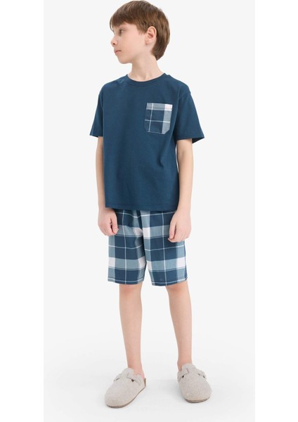 Erkek Çocuk Pijama Takımı Kısa Kollu Üst Kareli Şort E0020A825HS