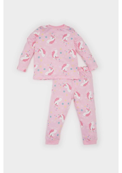 Kız Bebek Unicorn Baskılı Pijama Takımı Uzun Kollu Üst Beli Lastikli Uzun Alt E0763A525SP