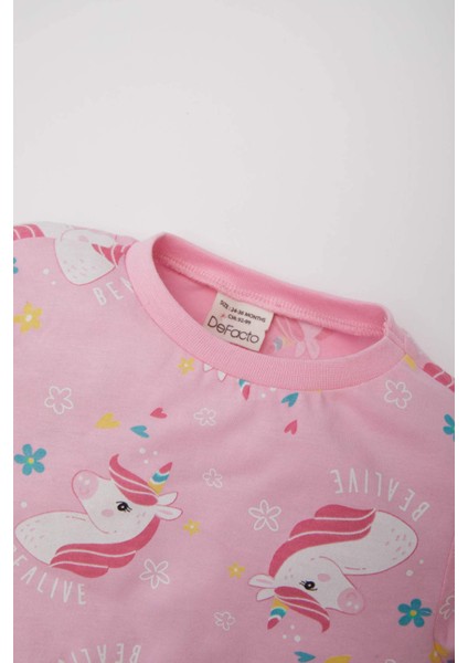 Kız Bebek Unicorn Baskılı Pijama Takımı Uzun Kollu Üst Beli Lastikli Uzun Alt E0763A525SP