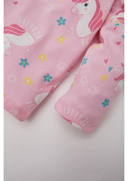 Kız Bebek Unicorn Baskılı Pijama Takımı Uzun Kollu Üst Beli Lastikli Uzun Alt E0763A525SP