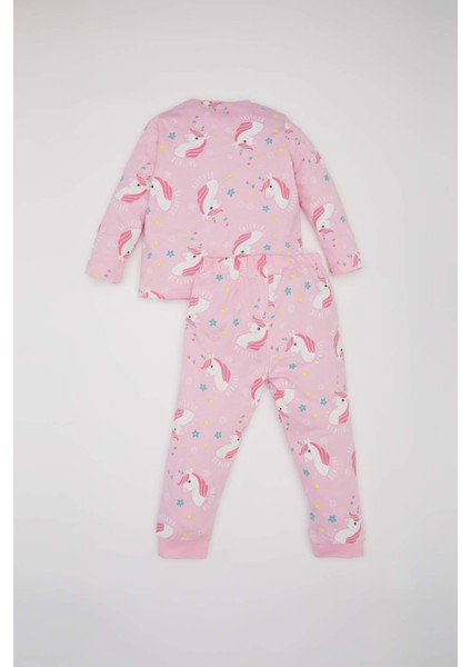 Kız Bebek Unicorn Baskılı Pijama Takımı Uzun Kollu Üst Beli Lastikli Uzun Alt E0763A525SP