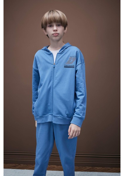 Erkek Çocuk Baskılı Kapüşonlu Fermuarlı Sweatshirt D8536A825SP
