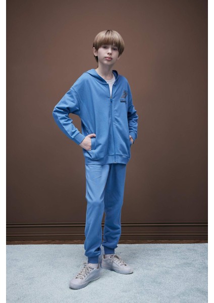 Erkek Çocuk Baskılı Kapüşonlu Fermuarlı Sweatshirt D8536A825SP