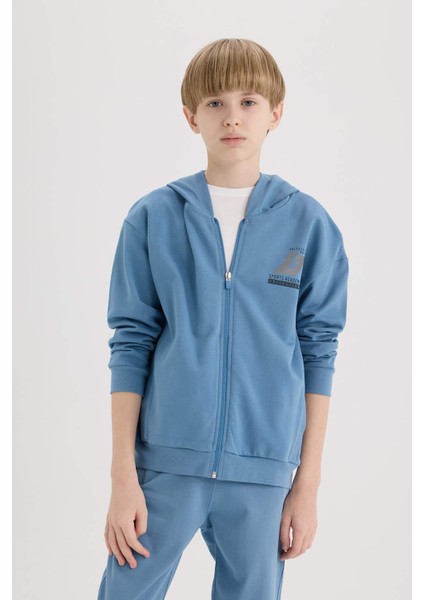 Erkek Çocuk Baskılı Kapüşonlu Fermuarlı Sweatshirt D8536A825SP