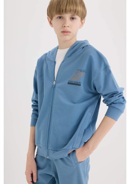 Erkek Çocuk Baskılı Kapüşonlu Fermuarlı Sweatshirt D8536A825SP