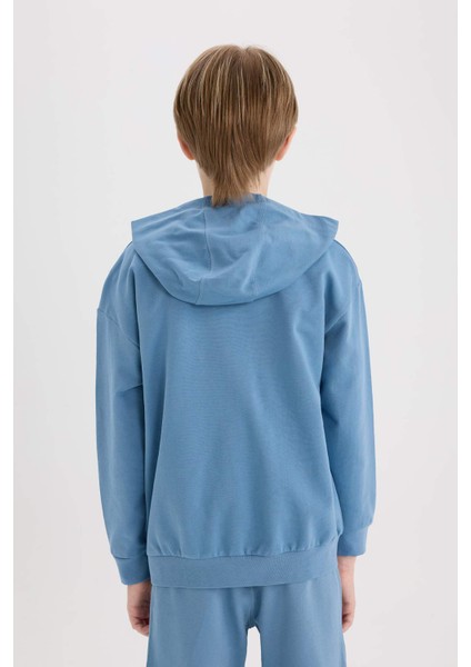 Erkek Çocuk Baskılı Kapüşonlu Fermuarlı Sweatshirt D8536A825SP