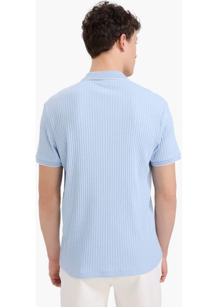 Slim Fit Dar Kesim Polo Yaka Kısa Kollu Fitilli Kaşkorse Yarım Fermuarlı Tişört D3948AX25SM