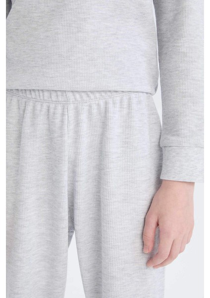 Erkek Çocuk Pijama Takımı Waffle Uzun Kollu Üst Beli Lastikli Uzun Alt D9977A825SP