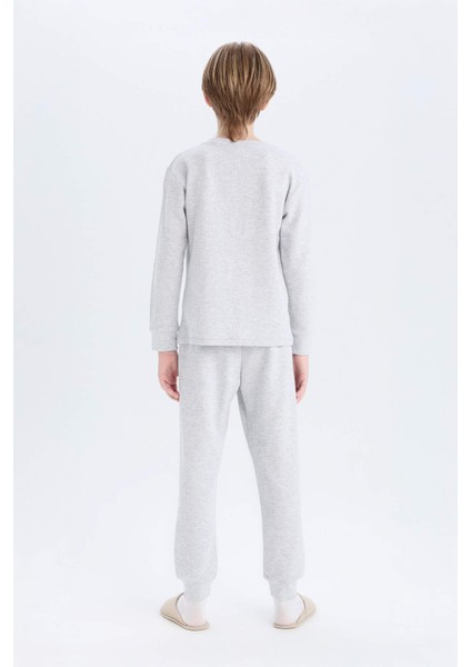 Erkek Çocuk Pijama Takımı Waffle Uzun Kollu Üst Beli Lastikli Uzun Alt D9977A825SP