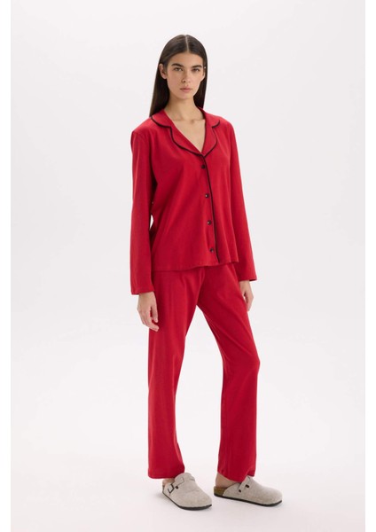 Pijama Takımı Regular Fit Uzun Kollu Üst Uzun Alt-Fall in Love E2246AXNS