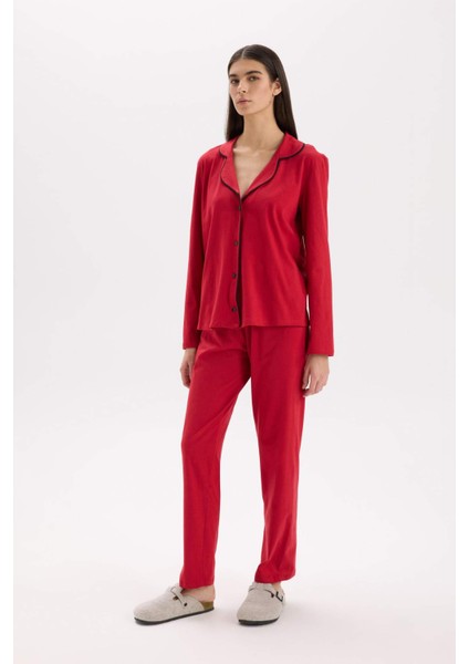 Pijama Takımı Regular Fit Uzun Kollu Üst Uzun Alt-Fall in Love E2246AXNS