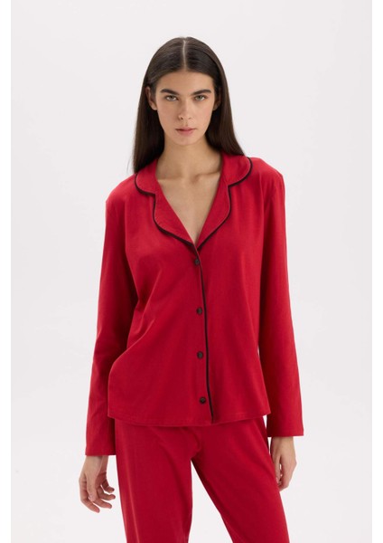 Pijama Takımı Regular Fit Uzun Kollu Üst Uzun Alt-Fall in Love E2246AXNS