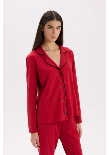 Pijama Takımı Regular Fit Uzun Kollu Üst Uzun Alt-Fall in Love E2246AXNS