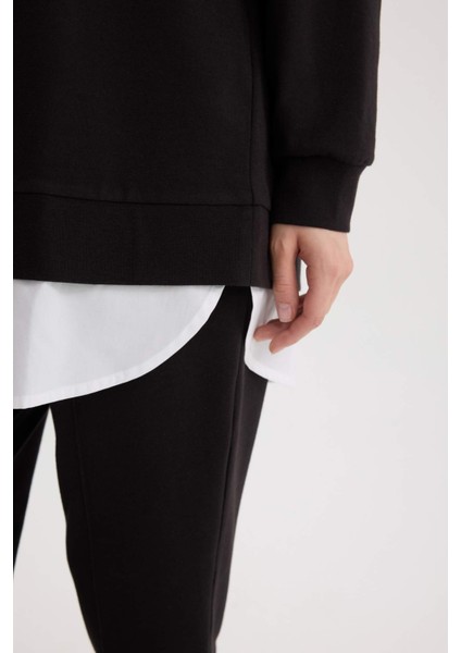 Regular Fit Bisiklet Yaka Basic Düz Sweatshirt Tunik