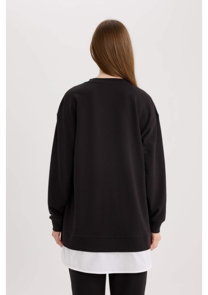 Regular Fit Bisiklet Yaka Basic Düz Sweatshirt Tunik