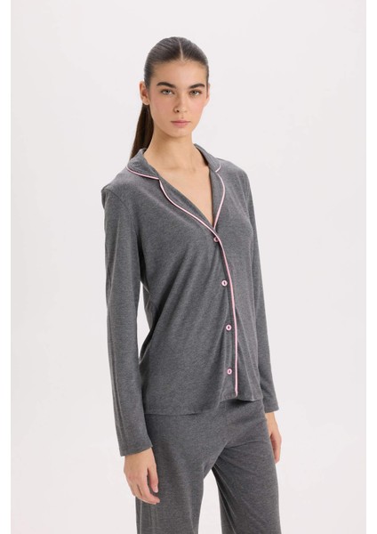 Pijama Takımı Regular Fit Uzun Kollu Üst Uzun Alt-Fall in Love E2246AXNS