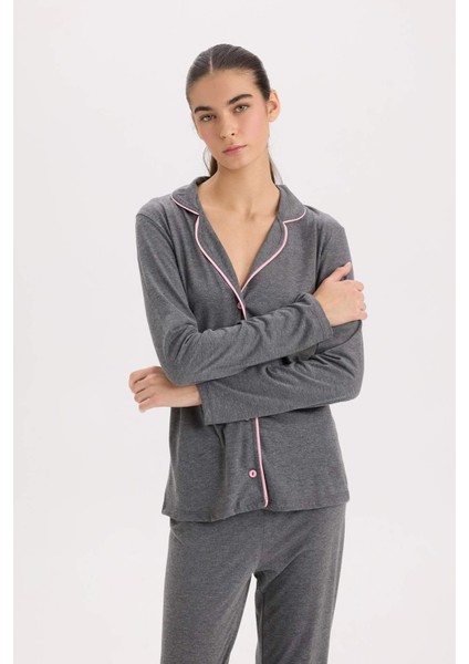 Pijama Takımı Regular Fit Uzun Kollu Üst Uzun Alt-Fall in Love E2246AXNS