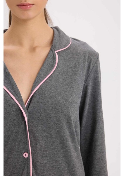 Pijama Takımı Regular Fit Uzun Kollu Üst Uzun Alt-Fall in Love E2246AXNS