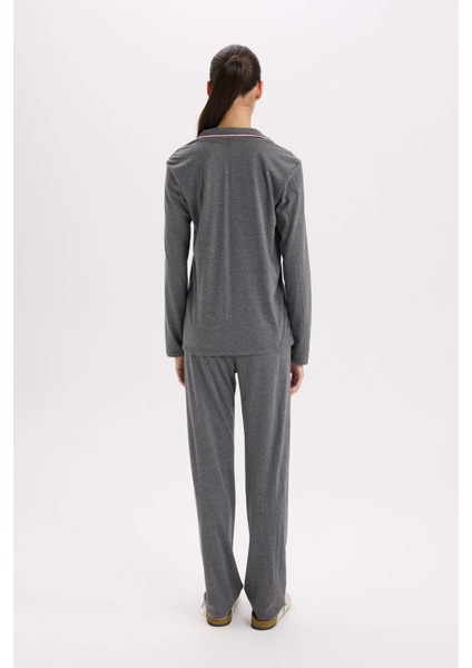 Pijama Takımı Regular Fit Uzun Kollu Üst Uzun Alt-Fall in Love E2246AXNS