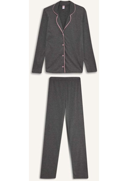 Pijama Takımı Regular Fit Uzun Kollu Üst Uzun Alt-Fall in Love E2246AXNS