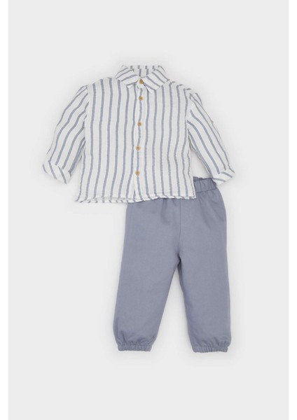Erkek Bebek 2'li Takım Çizgili Gömlek Beli Paçası Lastikli Alt