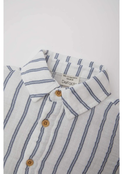 Erkek Bebek 2'li Takım Çizgili Gömlek Beli Paçası Lastikli Alt