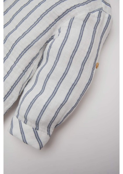 Erkek Bebek 2'li Takım Çizgili Gömlek Beli Paçası Lastikli Alt