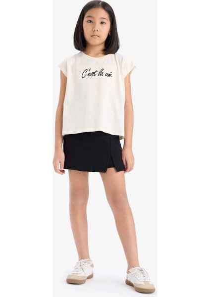 Kız Çocuk 2'li Takım Baskılı Kolsuz Tişört Şort Etek E1260A825SM