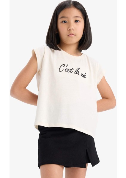 Kız Çocuk 2'li Takım Baskılı Kolsuz Tişört Şort Etek E1260A825SM