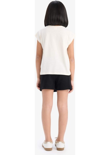 Kız Çocuk 2'li Takım Baskılı Kolsuz Tişört Şort Etek E1260A825SM