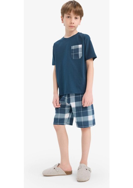 Erkek Çocuk Pijama Takımı Kısa Kollu Üst Kareli Şort E0020A825HS