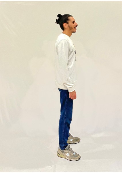 Erkek Bisiklet Yaka Rahat Kalıp 3 Iplik Kalın N Baskılı Sweatshirt SPR24SW25 modelleri