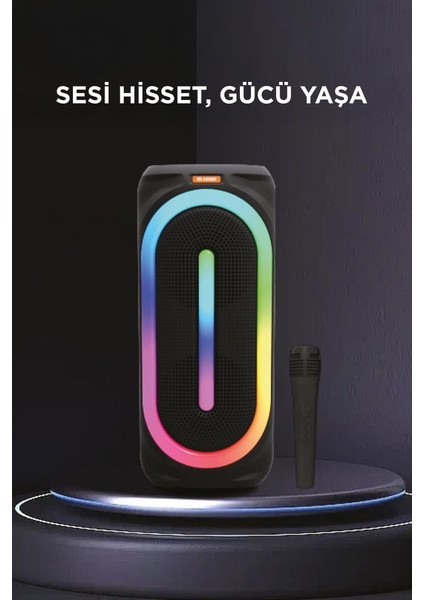 D63 2x8’’ 50 W Güçlü Bass Rgb Işıklı Kablosuz Mikrofonlu Bluetooth Hoparlör Speaker fiyatları