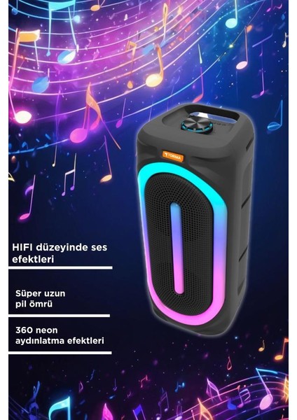D63 2x8’’ 50 W Güçlü Bass Rgb Işıklı Kablosuz Mikrofonlu Bluetooth Hoparlör Speaker fırsatları