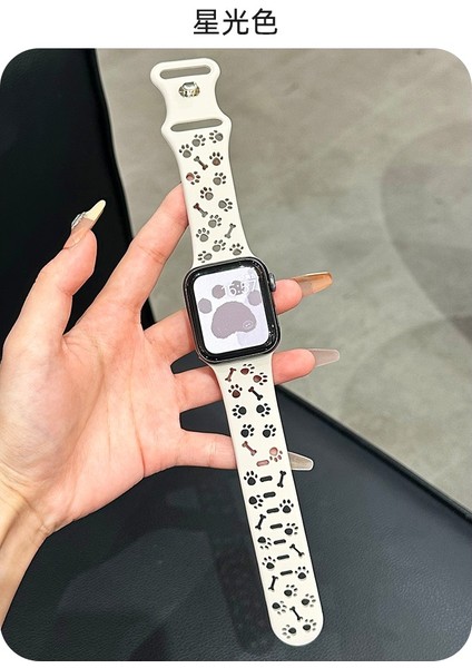 Apple Watch 11-10 46MM 9 8 7 45MM Se 6 5 4 44MM Ultra 49MM Uyumlu Paw & Bone Desenli Silikon Kordon modelleri