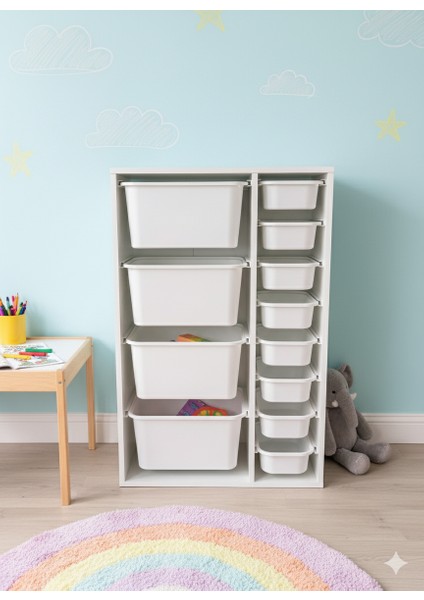12 Çekmeceli Çok Amaçlı Oyuncak Dolabı ve Saklama Ünitesi – Çocuk Odası Düzenleyici Etiket Hediyeli