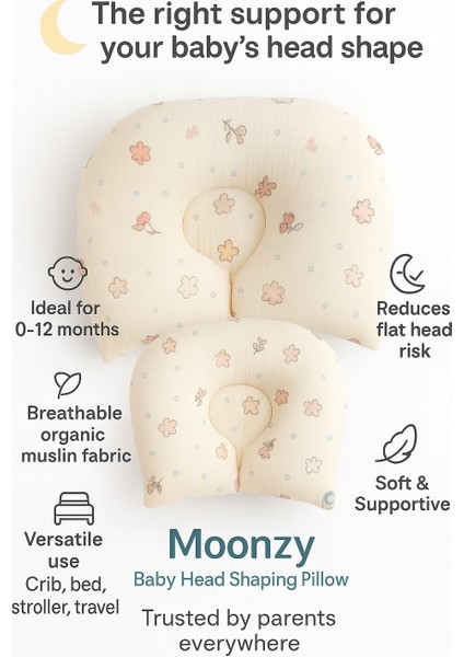 Bebek Konfor Yastığı - Bebek Yastığı, Oval , %100 Müslin Bebek Düz Kafa Yastığı fırsatları