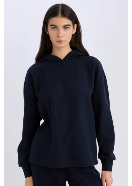 Relax Fit Kapüşonlu Basic Düz Sweatshirt
