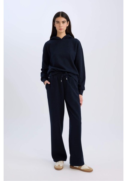 Relax Fit Kapüşonlu Basic Düz Sweatshirt