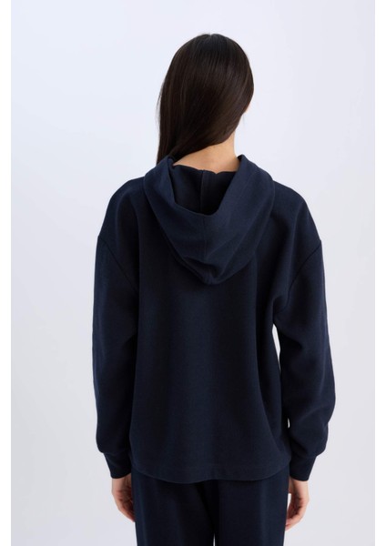 Relax Fit Kapüşonlu Basic Düz Sweatshirt